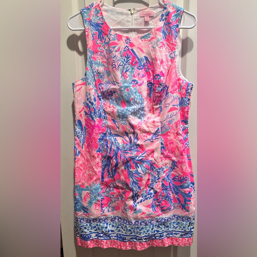 ♦️ Lilly Pulitzer Sleeveless Neon Pink and Blue Floral Dress Size 10